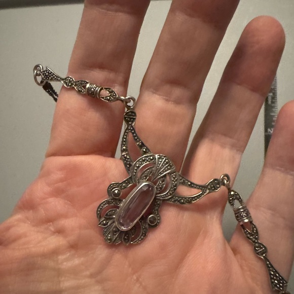 Elegant sterling silver and amethyst necklace. Rare and antique - Picture 8 of 10